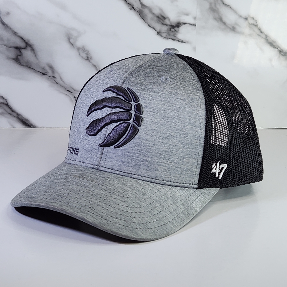 Raptors Hat 47 Brand Gray and Black Mesh Cap. Trucker Hat Style